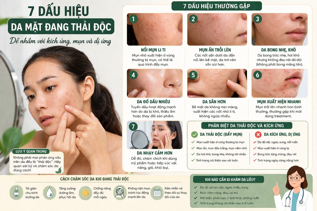 dấu hiệu da mặt đang thải độc
