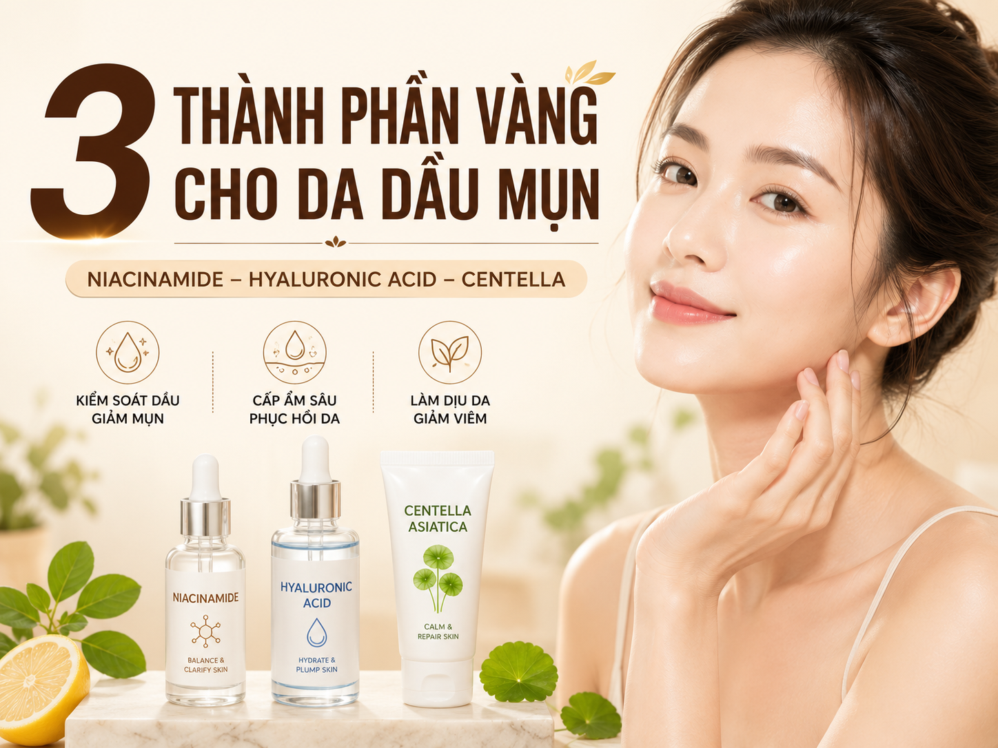 3 thành phần vàng trong kem dưỡng ẩm cho da dầu mụn